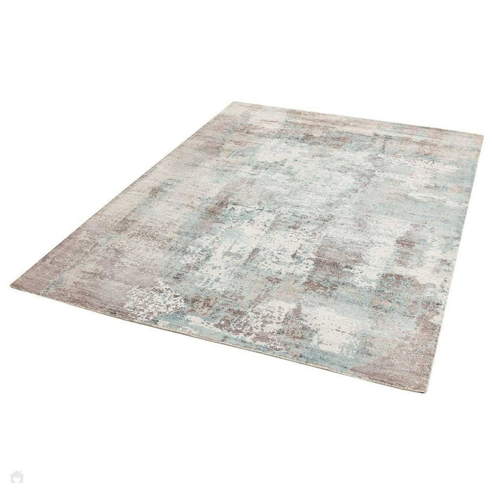 Gatsby Modern Abstract Distressed Metallic Shimmer Hand-Woven Textured Printed Viscose Flatweave Blue/Grey/Cream Rug