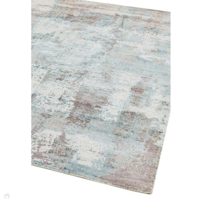 Gatsby Modern Abstract Distressed Metallic Shimmer Hand-Woven Textured Printed Viscose Flatweave Blue/Grey/Cream Rug