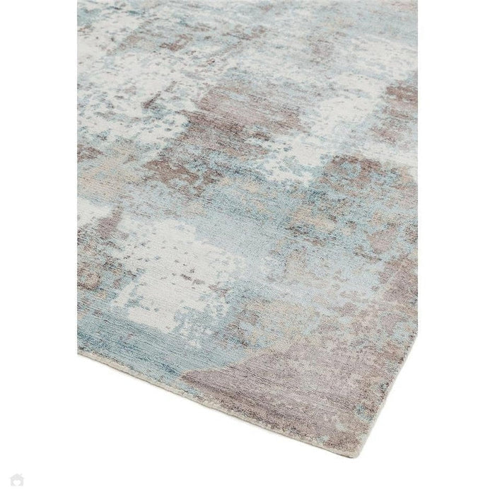 Gatsby Modern Abstract Distressed Metallic Shimmer Hand-Woven Textured Printed Viscose Flatweave Blue/Grey/Cream Rug