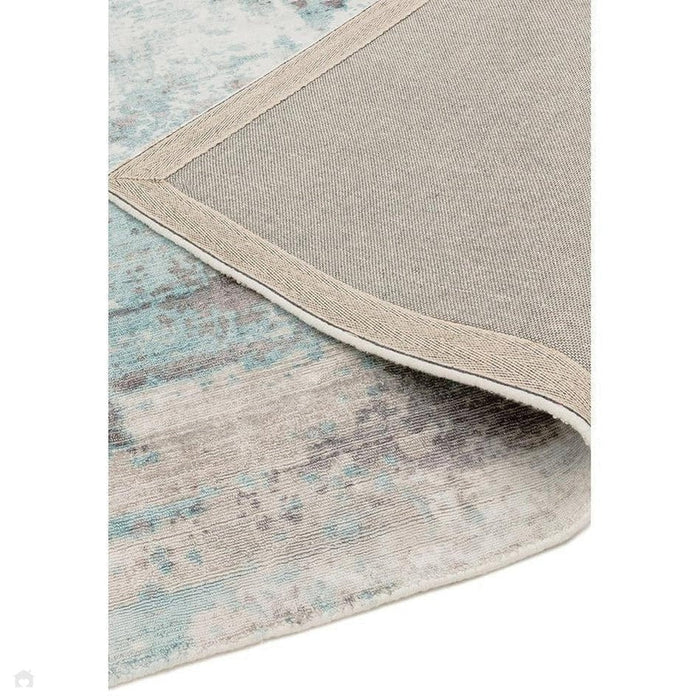 Gatsby Modern Abstract Distressed Metallic Shimmer Hand-Woven Textured Printed Viscose Flatweave Blue/Grey/Cream Rug