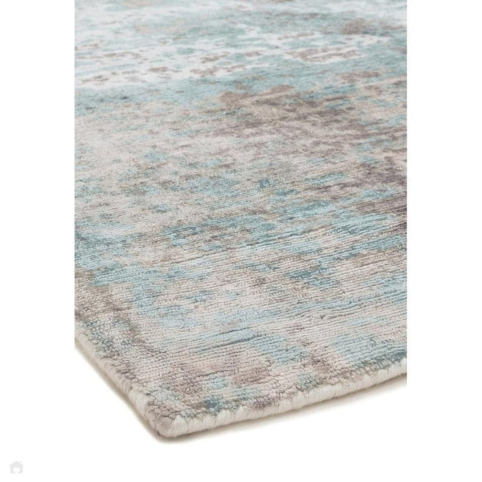 Gatsby Modern Abstract Distressed Metallic Shimmer Hand-Woven Textured Printed Viscose Flatweave Blue/Grey/Cream Rug