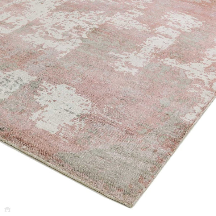 Gatsby Modern Abstract Distressed Metallic Shimmer Hand-Woven Textured Printed Viscose Flatweave Blush/Grey/Cream Rug