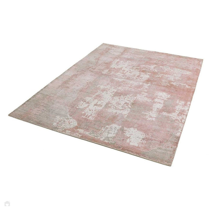 Gatsby Modern Abstract Distressed Metallic Shimmer Hand-Woven Textured Printed Viscose Flatweave Blush/Grey/Cream Rug