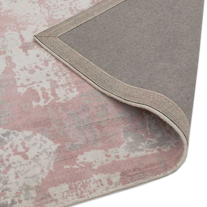 Gatsby Modern Abstract Distressed Metallic Shimmer Hand-Woven Textured Printed Viscose Flatweave Blush/Grey/Cream Rug