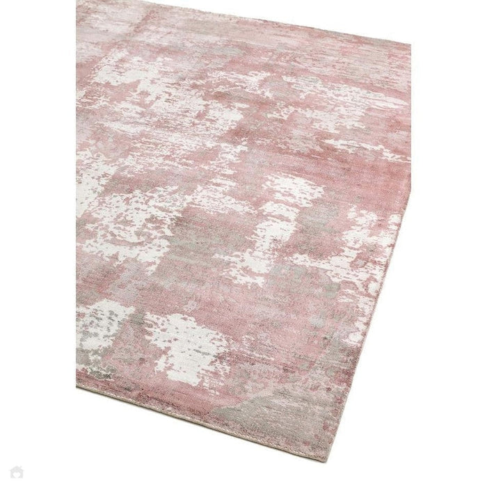 Gatsby Modern Abstract Distressed Metallic Shimmer Hand-Woven Textured Printed Viscose Flatweave Blush/Grey/Cream Rug