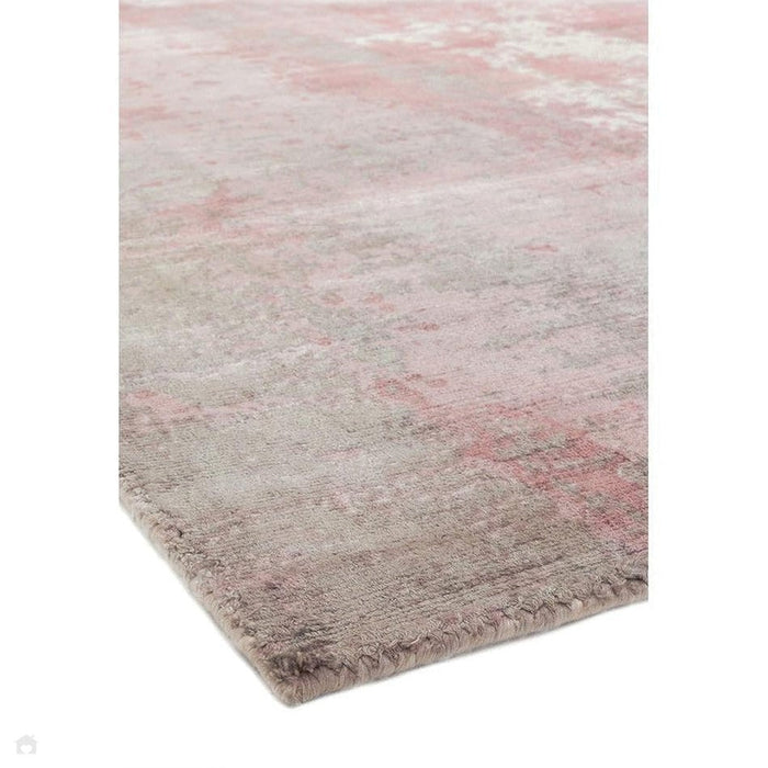 Gatsby Modern Abstract Distressed Metallic Shimmer Hand-Woven Textured Printed Viscose Flatweave Blush/Grey/Cream Rug