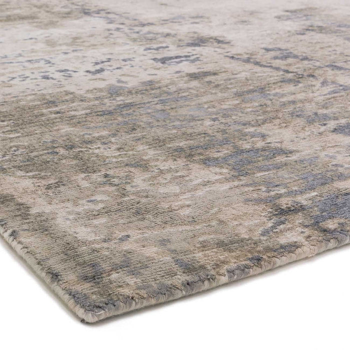 Gatsby Modern Abstract Distressed Metallic Shimmer Hand-Woven Textured Printed Viscose Flatweave Cloud Grey/Cream/Beige Rug