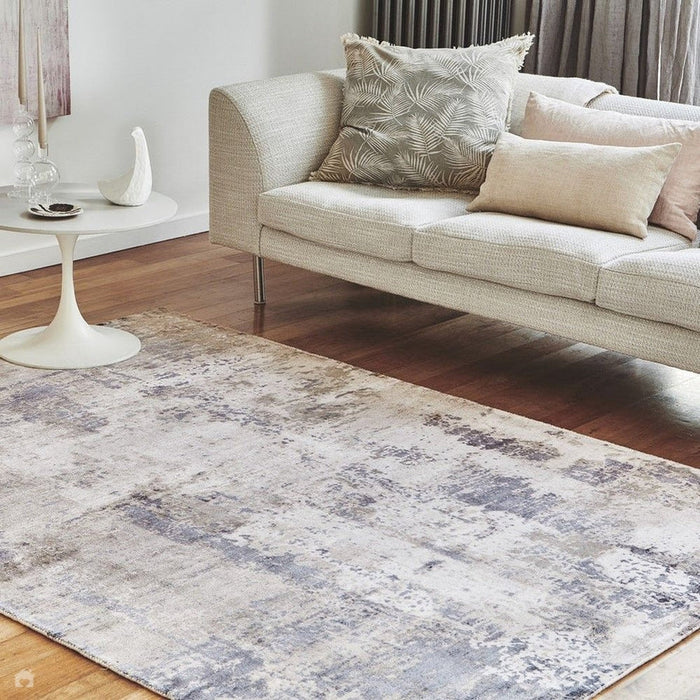 Gatsby Modern Abstract Distressed Metallic Shimmer Hand-Woven Textured Printed Viscose Flatweave Cloud Grey/Cream/Beige Rug