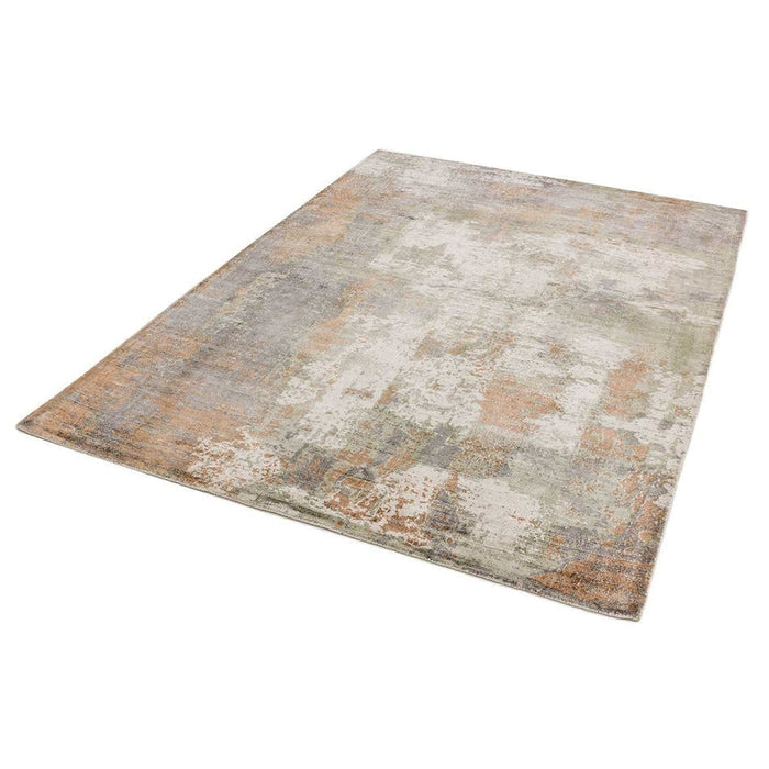 Gatsby Modern Abstract Distressed Metallic Shimmer Hand-Woven Textured Printed Viscose Flatweave Coral/Grey/Taupe/Cream Rug