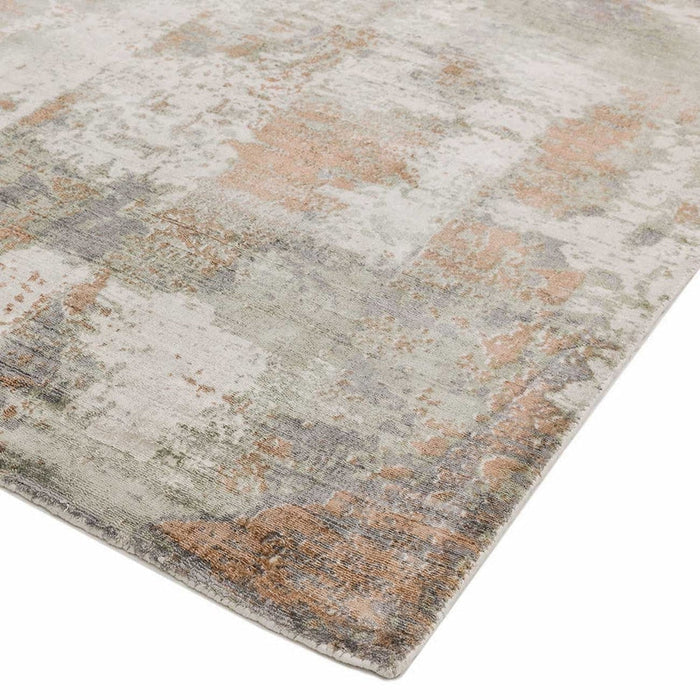 Gatsby Modern Abstract Distressed Metallic Shimmer Hand-Woven Textured Printed Viscose Flatweave Coral/Grey/Taupe/Cream Rug