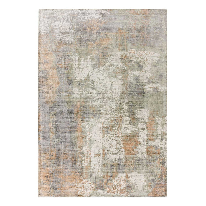 Gatsby Modern Abstract Distressed Metallic Shimmer Hand-Woven Textured Printed Viscose Flatweave Coral/Grey/Taupe/Cream Rug