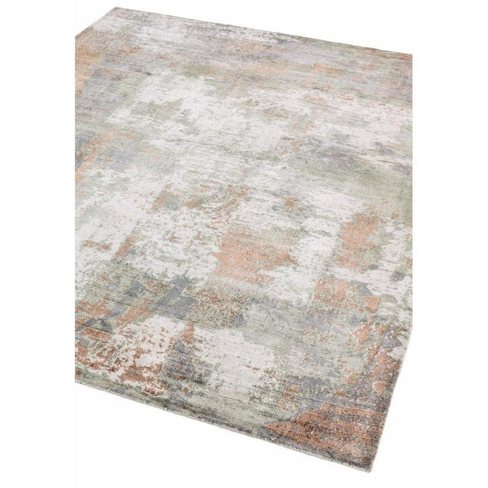 Gatsby Modern Abstract Distressed Metallic Shimmer Hand-Woven Textured Printed Viscose Flatweave Coral/Grey/Taupe/Cream Rug