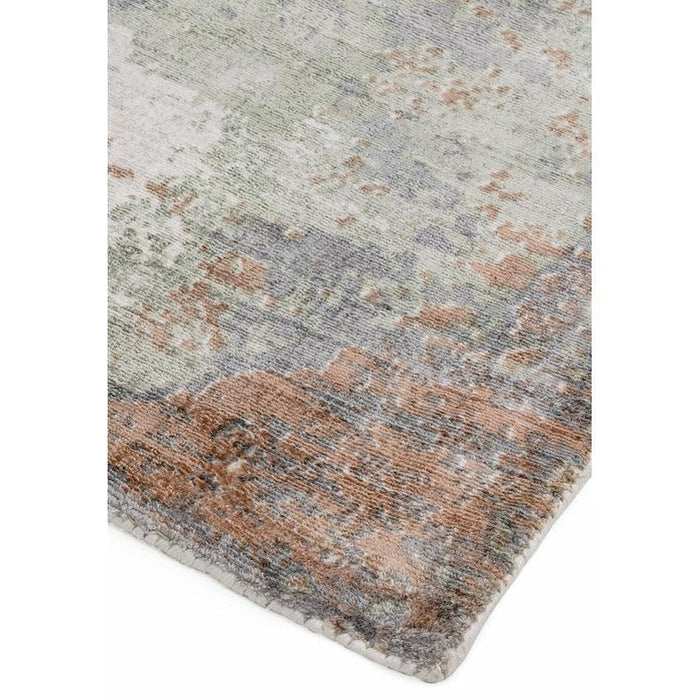 Gatsby Modern Abstract Distressed Metallic Shimmer Hand-Woven Textured Printed Viscose Flatweave Coral/Grey/Taupe/Cream Rug