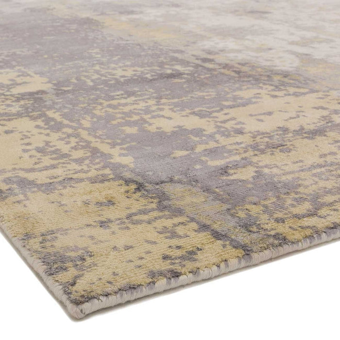 Gatsby Modern Abstract Distressed Metallic Shimmer Hand-Woven Textured Printed Viscose Flatweave Gold/Grey/Taupe/Cream Rug