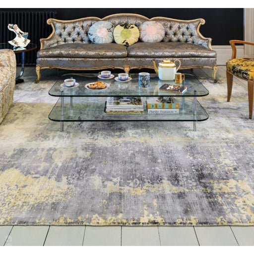 Gatsby Modern Abstract Distressed Metallic Shimmer Hand-Woven Textured Printed Viscose Flatweave Gold/Grey/Taupe/Cream Rug