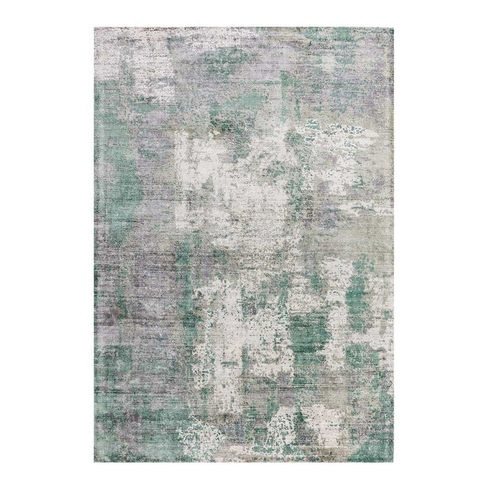 Gatsby Modern Abstract Distressed Metallic Shimmer Hand-Woven Textured Printed Viscose Flatweave Green/Grey/Cream Rug