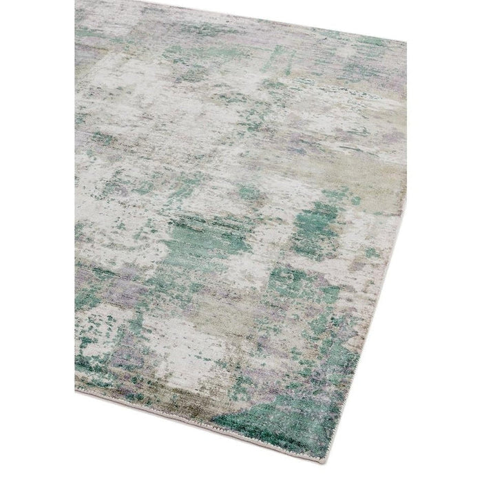 Gatsby Modern Abstract Distressed Metallic Shimmer Hand-Woven Textured Printed Viscose Flatweave Green/Grey/Cream Rug