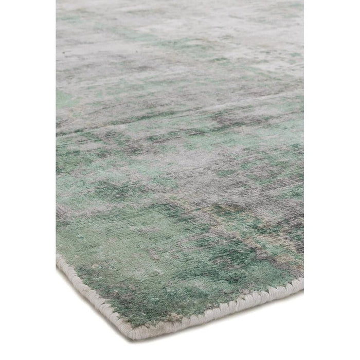 Gatsby Modern Abstract Distressed Metallic Shimmer Hand-Woven Textured Printed Viscose Flatweave Green/Grey/Cream Rug