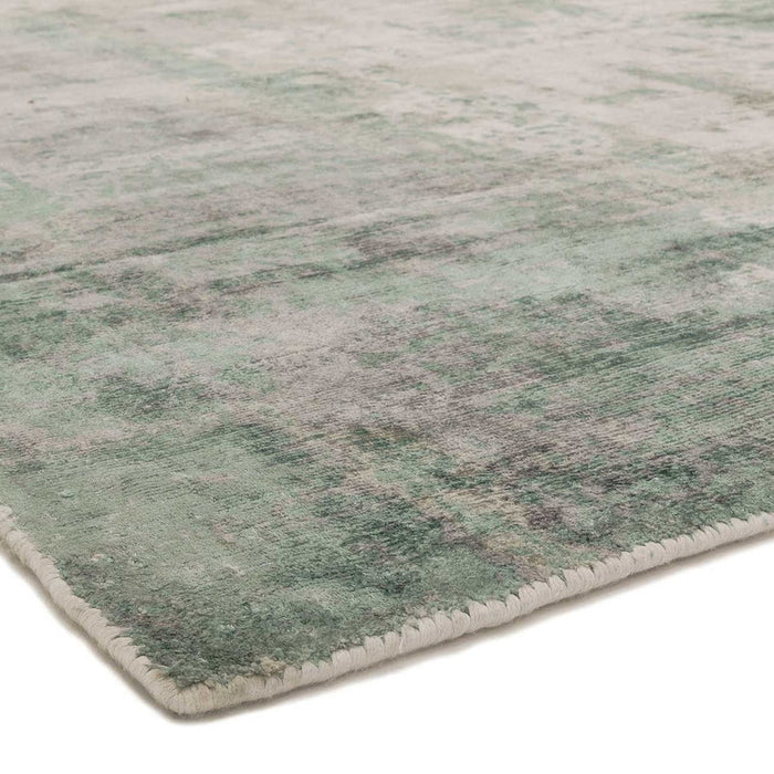 Gatsby Modern Abstract Distressed Metallic Shimmer Hand-Woven Textured Printed Viscose Flatweave Green/Grey/Cream Rug