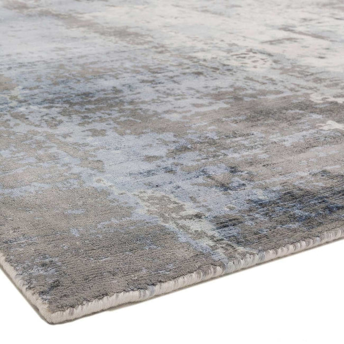 Gatsby Modern Abstract Distressed Metallic Shimmer Hand-Woven Textured Printed Viscose Flatweave Navy/Grey/Cream Rug