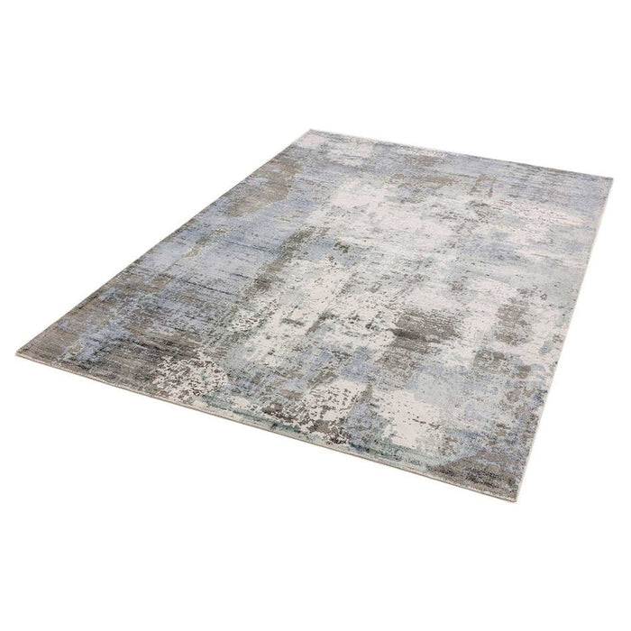 Gatsby Modern Abstract Distressed Metallic Shimmer Hand-Woven Textured Printed Viscose Flatweave Navy/Grey/Cream Rug