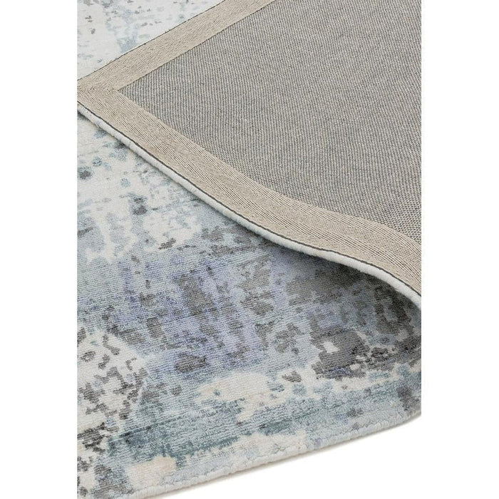 Gatsby Modern Abstract Distressed Metallic Shimmer Hand-Woven Textured Printed Viscose Flatweave Navy/Grey/Cream Rug