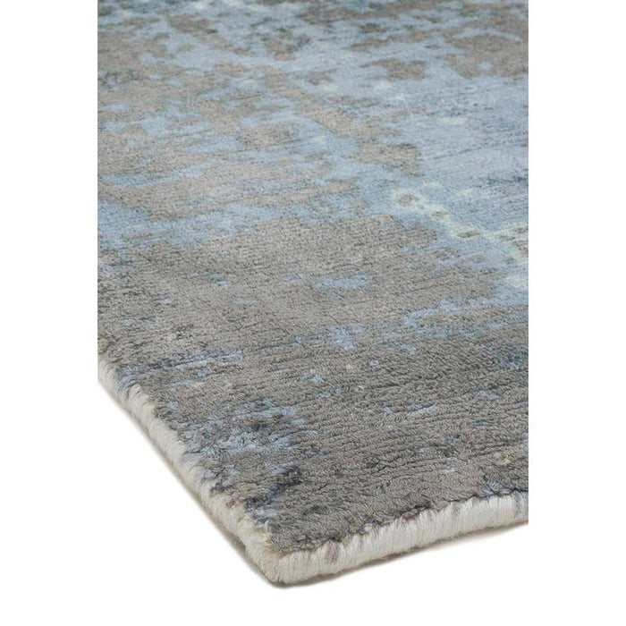 Gatsby Modern Abstract Distressed Metallic Shimmer Hand-Woven Textured Printed Viscose Flatweave Navy/Grey/Cream Rug