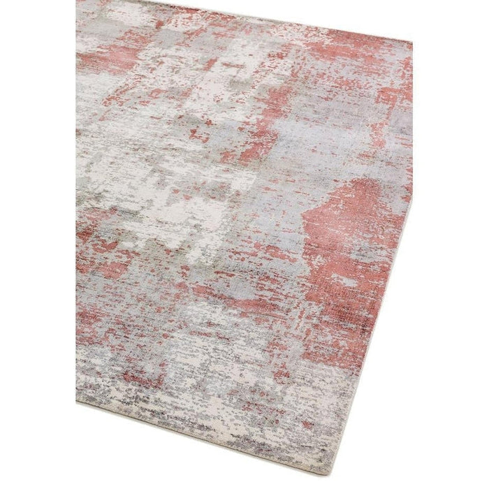 Gatsby Modern Abstract Distressed Metallic Shimmer Hand-Woven Textured Printed Viscose Flatweave Red/Grey/Cream Rug