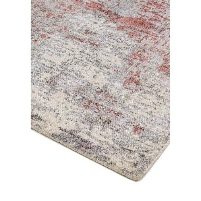 Gatsby Modern Abstract Distressed Metallic Shimmer Hand-Woven Textured Printed Viscose Flatweave Red/Grey/Cream Rug