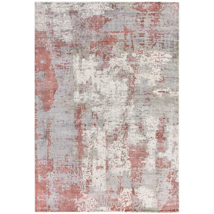 Gatsby Modern Abstract Distressed Metallic Shimmer Hand-Woven Textured Printed Viscose Flatweave Red/Grey/Cream Rug