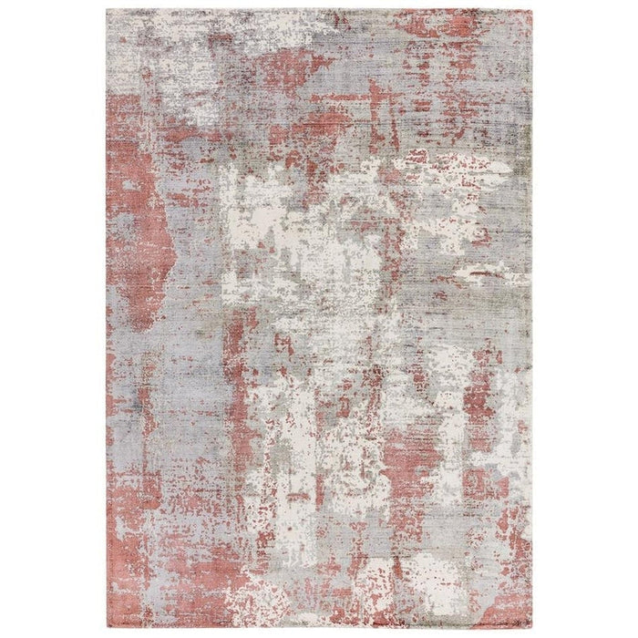 Gatsby Modern Abstract Distressed Metallic Shimmer Hand-Woven Textured Printed Viscose Flatweave Red/Grey/Cream Rug