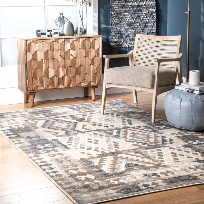 Geometric Beige Area Rug 140x200 cm Durable Soft Floor Covering