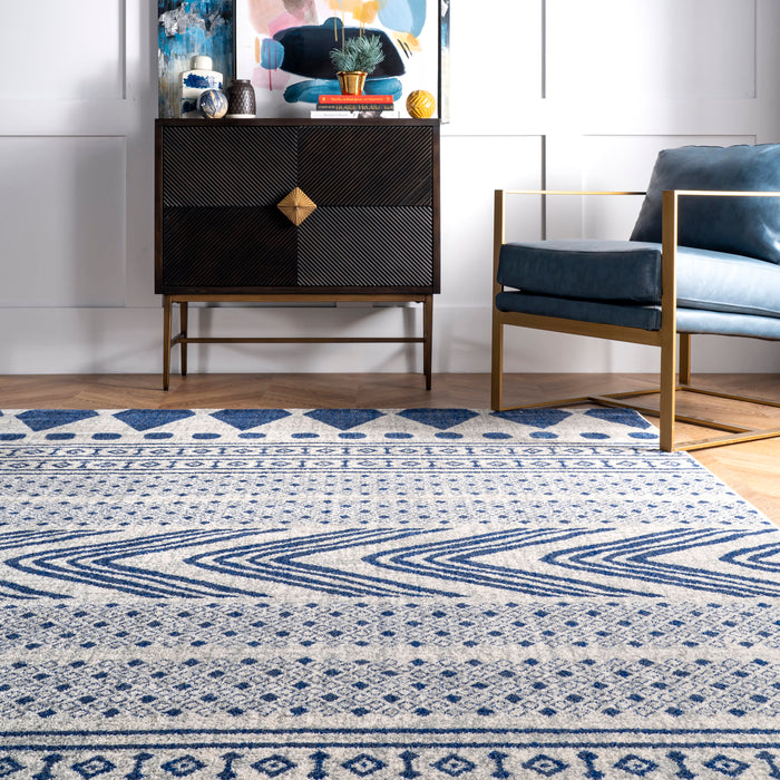 Geometric Blue Area Rug 160x230 cm Pet-Friendly Design