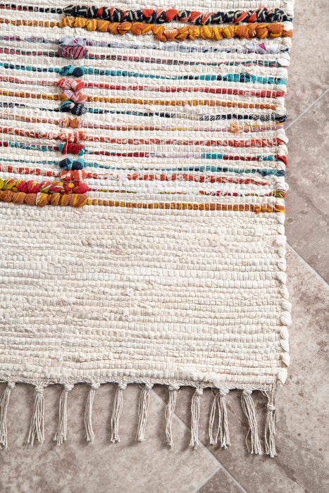 Geometric Cream Cotton Area Rug With Tassels 120x180 cm