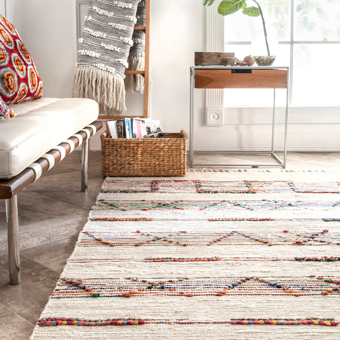 Geometric Cream Cotton Area Rug With Tassels 120x180 cm