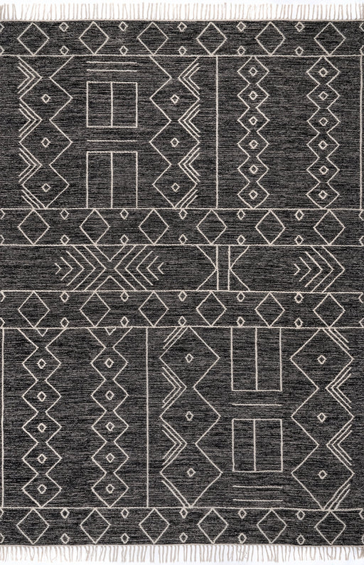 Geometric Grey Area Rug with Tasseled Design