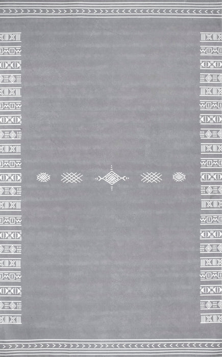 Geometric Grey Washable Area Rug for Homes with Pets