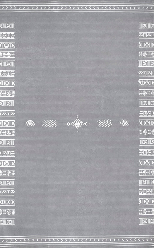 Geometric Grey Washable Area Rug for Homes with Pets