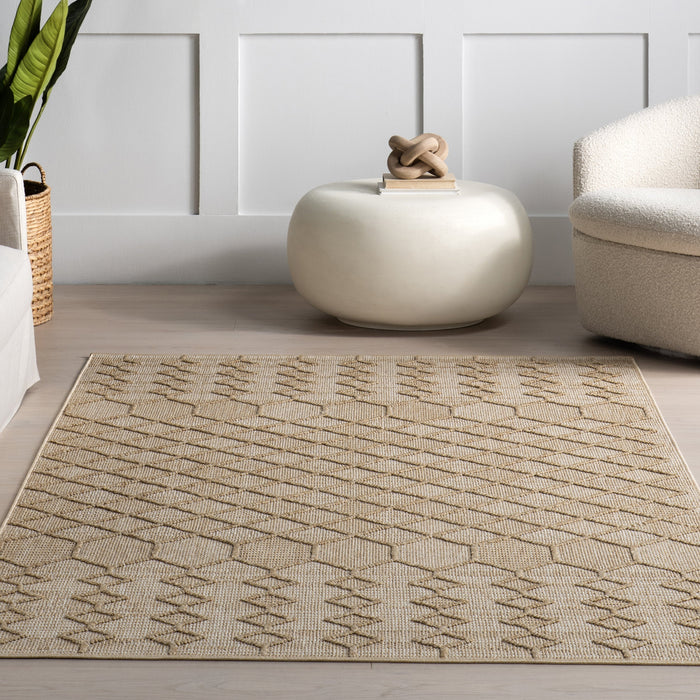 Geometric Indoor Outdoor Rug in Dark Beige for Stylish Spaces