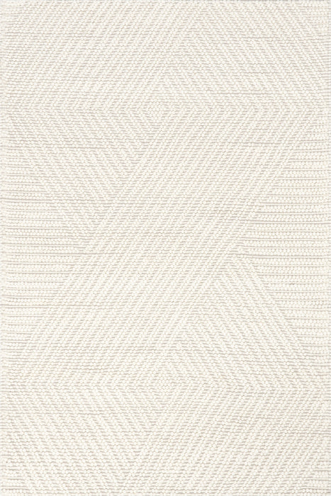 Geometric Ivory Wool Area Rug for Living Room or Bedroom