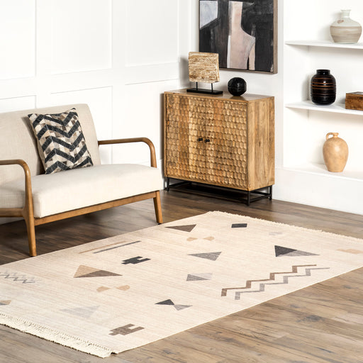 Geometric Pattern Area Rug 152 x 244 cm Ivory