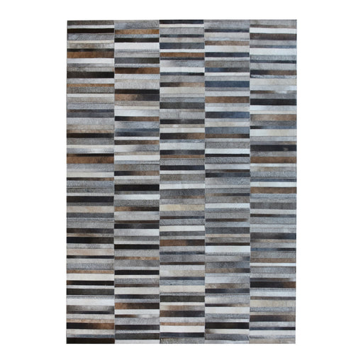 Geometric Pattern Hair On Hide Rug In Grey And Brown