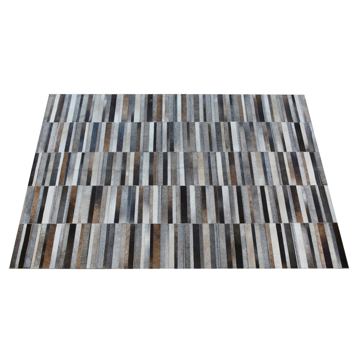 Geometric Pattern Hair On Hide Rug In Grey And Brown