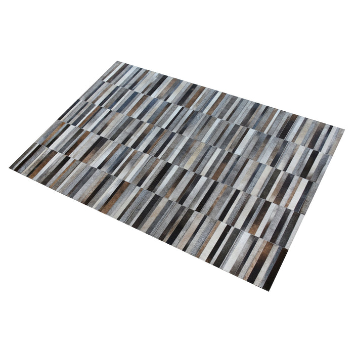 Geometric Pattern Hair On Hide Rug In Grey And Brown