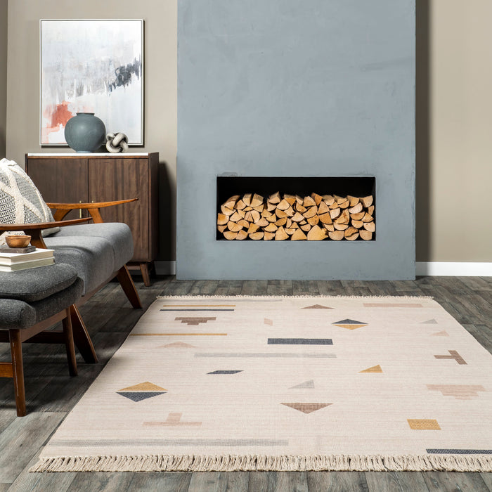 Geometric Pattern Ivory Area Rug for Modern Spaces