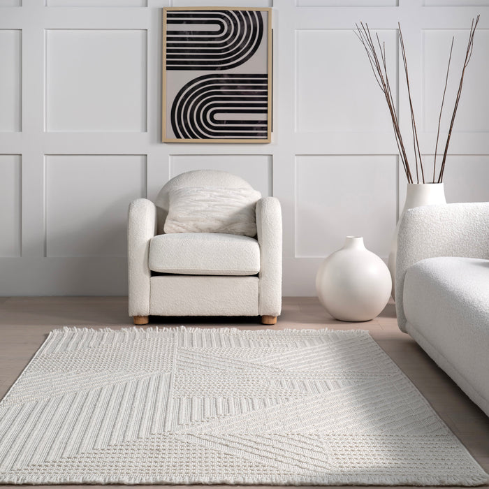 Geometric Pattern Tassel Area Rug Off White 160cm x 230cm