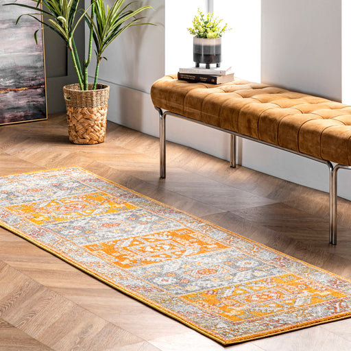 Geometric Patterned Area Rug in Yellow for Home Décor