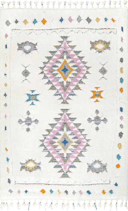 Geometric Patterned Off White Shag Area Rug 150x200 cm