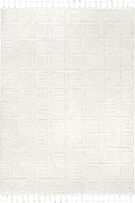 Geometric Tasseled Area Rug 160x230 cm Off White