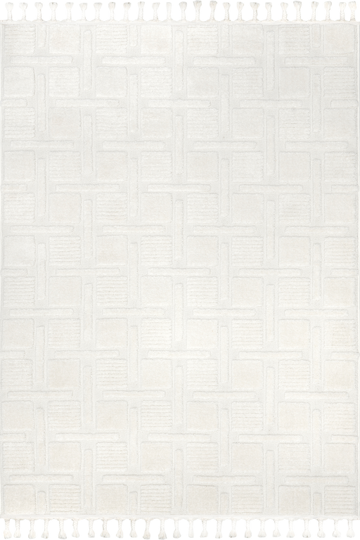 Geometric Tasseled Area Rug 160x230 cm Off White